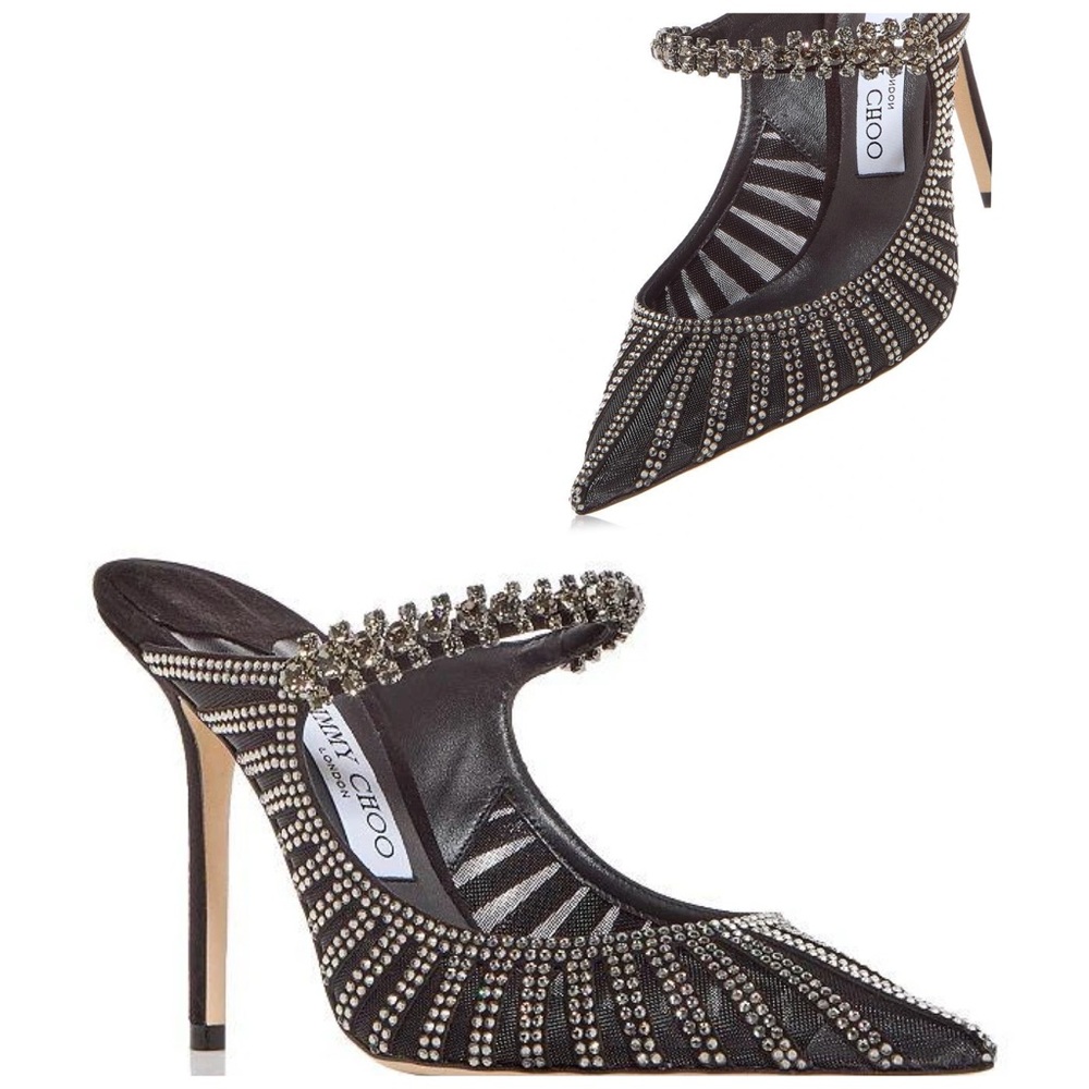 New Jimmy Choo Bing 100 Embellished High Heel Mules $1,995 38.5